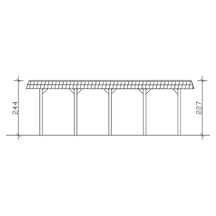 Skan Holz Carport Spreewald - L x B: 741 x 396 cm, Einfahrtshöhe: 209 cm, Grün/Schwarz, Aluminium-Dachplatten - Skizze