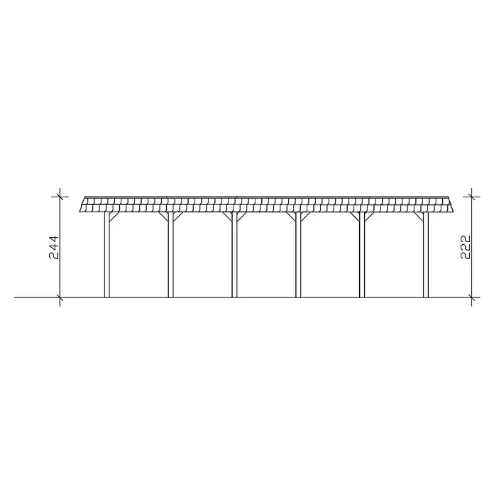 Skan Holz Carport Spreewald - L x B: 893 x 396 cm, Einfahrtshöhe: 209 cm, Nussbaum/Schwarz, Dachschalung mit EPDM-Folie - Skizze