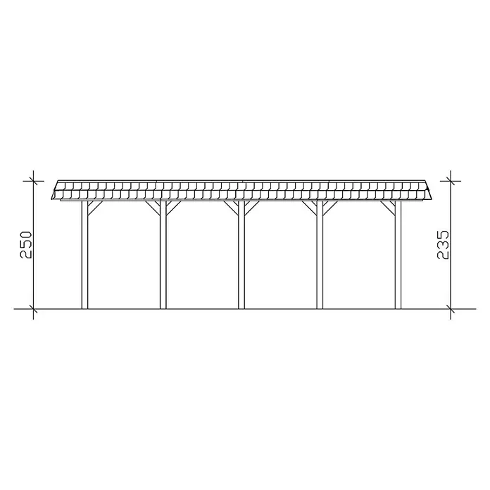 Skan Holz Doppelcarport Spreewald - L x B: 741 x 585 cm, Einfahrtshöhe: 215 cm, Nussbaum/Rot, Dachschalung mit EPDM-Folie - Skizze