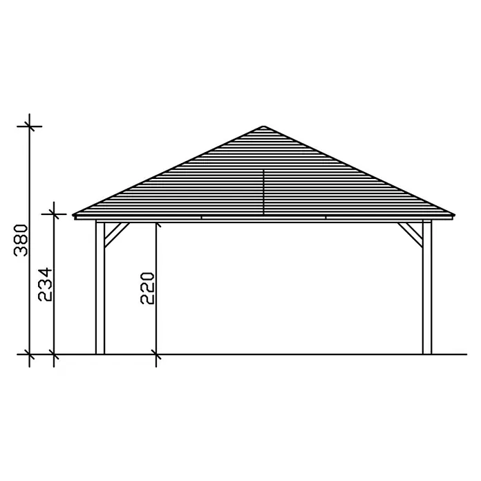 Skan Holz Carport Taunus - L x B: 634 x 1.176 cm, Einfahrtshöhe: 220 cm, Natur - Skizze