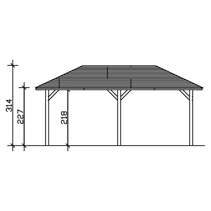 Skan Holz Carport Taunus - L x B: 656 x 374 cm, Einfahrtshöhe: 218 cm, Nussbaum - Skizze