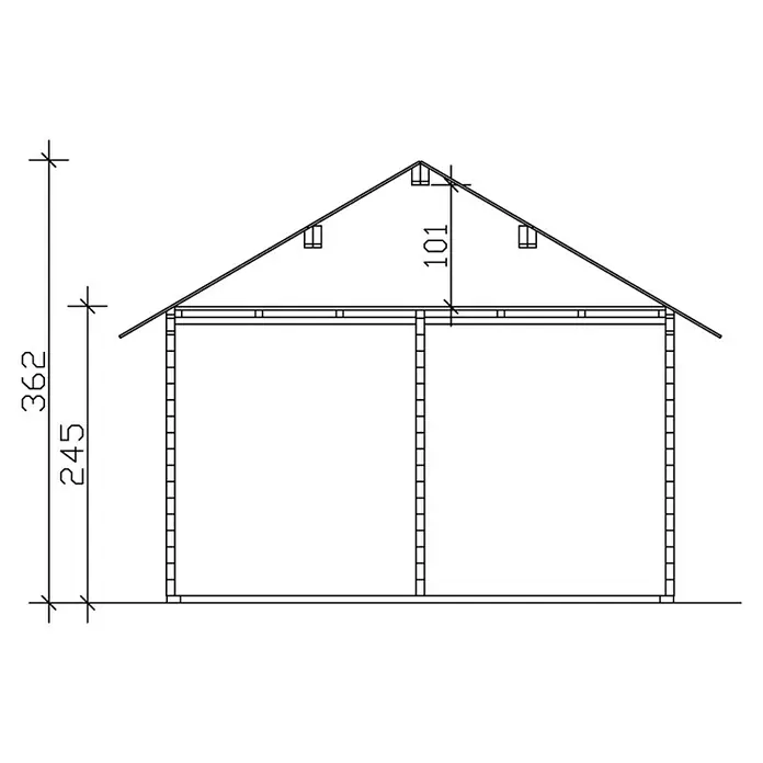 Skan Holz Gartenhaus Toronto 2 - B x T: 500 x 640 cm, Holz, Wandstärke: 70 mm, 19 mm Dachschalung mit Konterlattung & 2. Dachschalung - Skizze