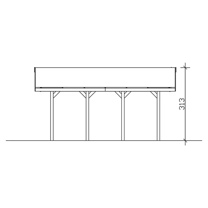 Skan Holz Carport Wallgau - L x B: 600 x 380 cm, Einfahrtshöhe: 215 cm, Nussbaum - Skizze