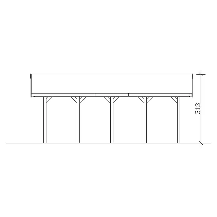 Skan Holz Carport Wallgau - L x B: 750 x 380 cm, Einfahrtshöhe: 215 cm, Farbe Dach: Rot - Skizze