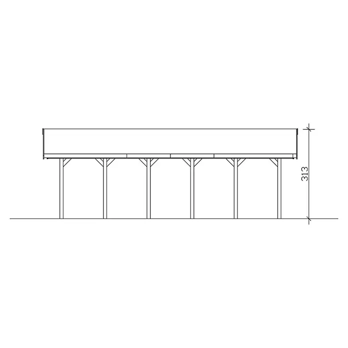 Skan Holz Carport Wallgau - L x B: 900 x 380 cm, Einfahrtshöhe: 215 cm, Nussbaum, Dachlatten zur Eindeckung mit Dachziegeln - Skizze
