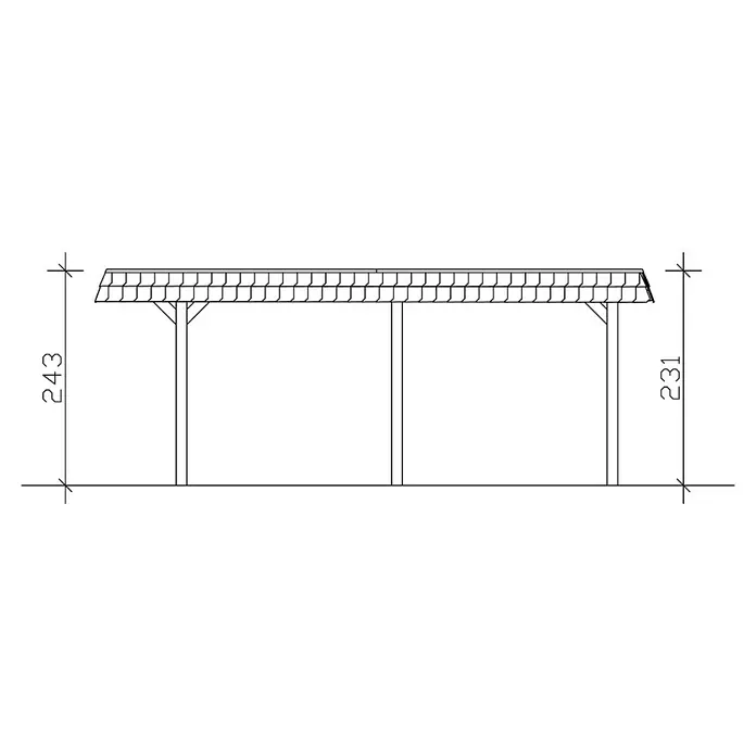 Skan Holz Carport Wendland - L x B: 628 x 362 cm, Einfahrtshöhe: 206 cm, Eiche Hell, Aluminium-Dachplatten - Skizze