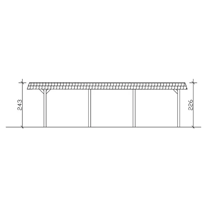 Skan Holz Carport Wendland - L x B: 870 x 362 cm, Einfahrtshöhe: 206 cm, Natur/Rot, Aluminium-Dachplatten - Skizze
