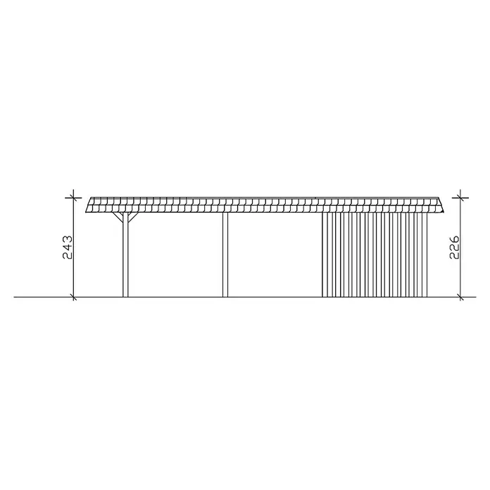 Skan Holz Carport Wendland - L x B: 870 x 362 cm, Einfahrtshöhe: 206 cm, Schiefergrau/Rot, Materialspezifizierung Dach: EPDM-Folie - Skizze