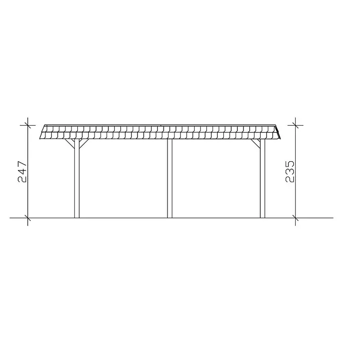 Skan Holz Carport Wendland - L x B: 628 x 409 cm, Einfahrtshöhe: 210 cm, Eiche hell/Rot, Materialspezifizierung Dach: EPDM-Folie - Skizze