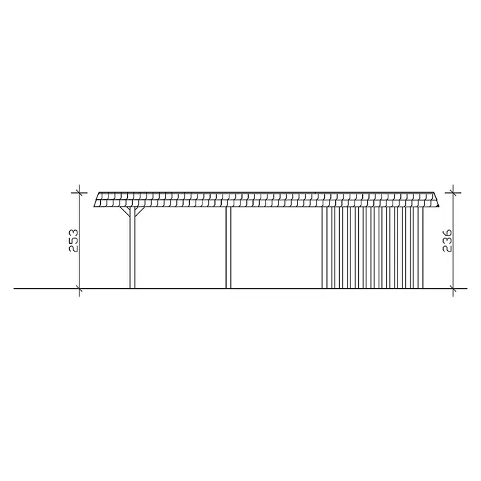 Skan Holz Doppelcarport Wendland - L x B: 879 x 630 cm, Einfahrtshöhe: 216 cm, Nussbaum/Rot, Materialspezifizierung Dach: Aluminium, Mit Abstellraum - Skizze
