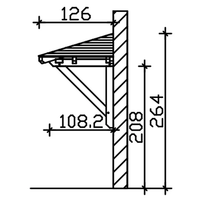 Skan Holz Vordach Wismar 1 - L x T: 258 cm x 126 cm, Natur - Skizze