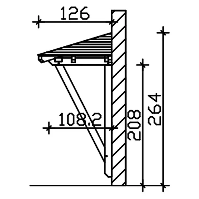 Skan Holz Vordach Wismar 2 - L x T: 258 cm x 126 cm, Weiß - Skizze