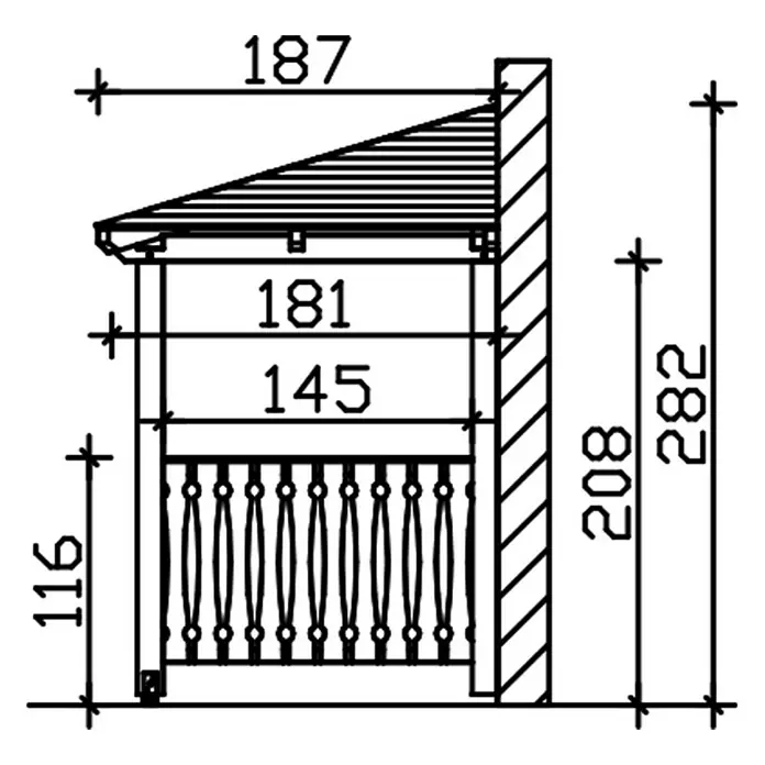 Skan Holz Vordach Wismar 8 - L x T: 351 cm x 187 cm, Eiche Hell - Skizze