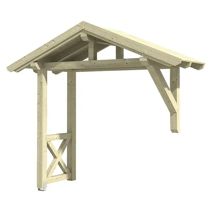 Skan Holz Vordach Stralsund 3 - L x T: 289 cm x 116 cm, Natur - Diagonale Ansicht