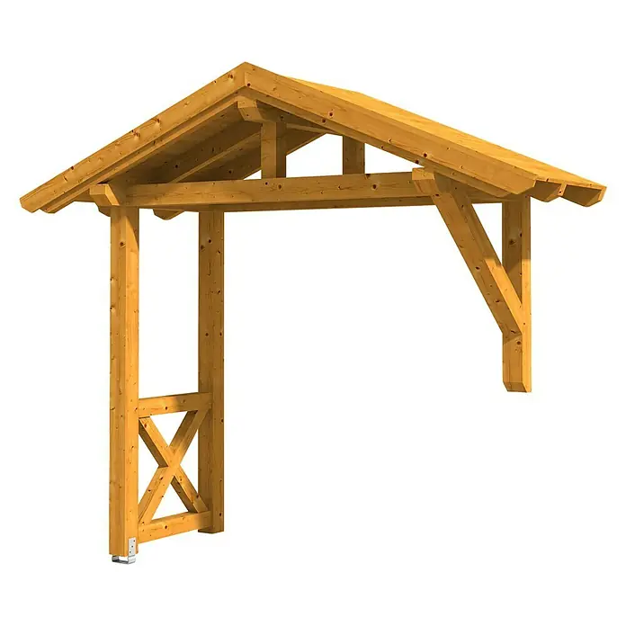 Skan Holz Vordach Stralsund 3 - L x T: 289 cm x 116 cm, Eiche Hell - Diagonale Ansicht