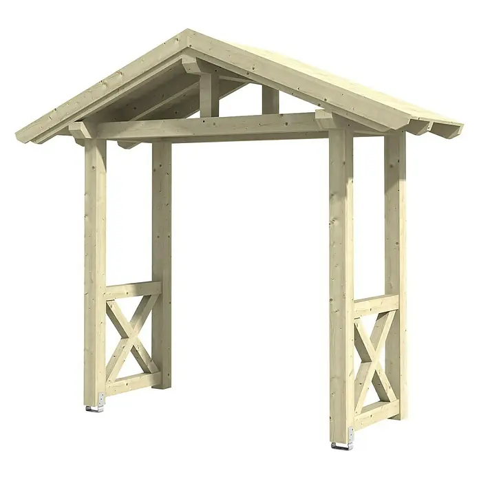 Skan Holz Vordach Stralsund 4 - L x T: 289 cm x 116 cm, Natur - Diagonale Ansicht