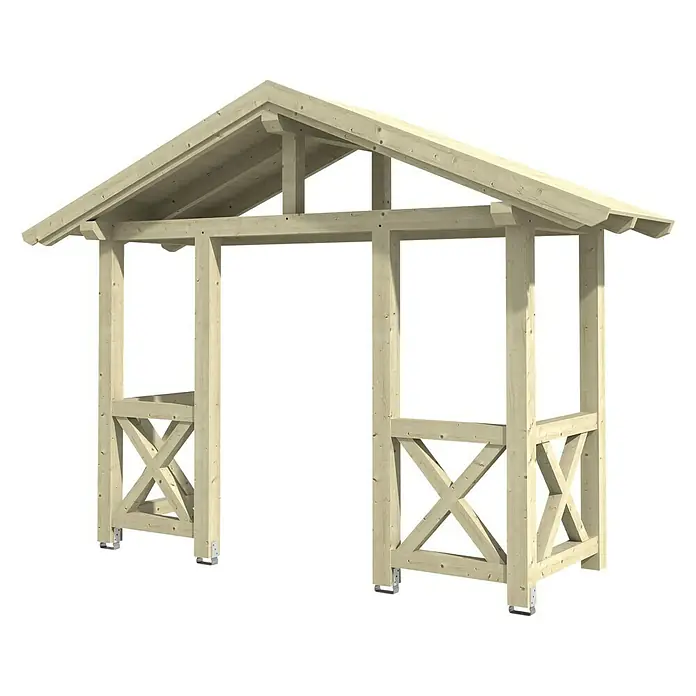 Skan Holz Vordach Stralsund 5 - L x T: 360 cm x 139 cm, Natur - Diagonale Ansicht