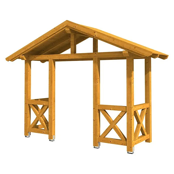 Skan Holz Vordach Stralsund 5 - L x T: 360 cm x 139 cm, Eiche Hell - Diagonale Ansicht