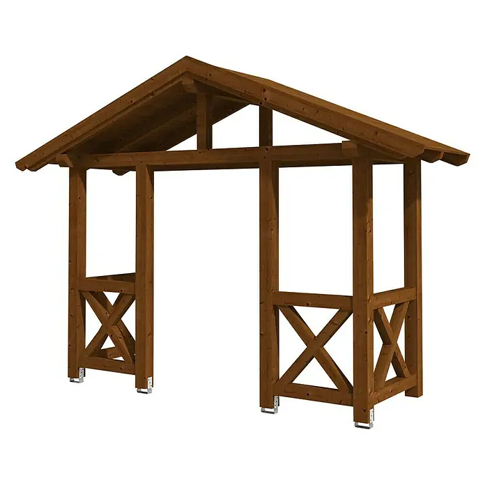 Skan Holz Vordach Stralsund 5 - L x T: 360 cm x 139 cm, Nussbaum - Diagonale Ansicht