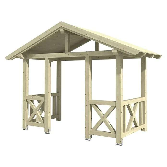 Skan Holz Vordach Stralsund 7 - L x T: 360 cm x 187 cm, Natur - Diagonale Ansicht