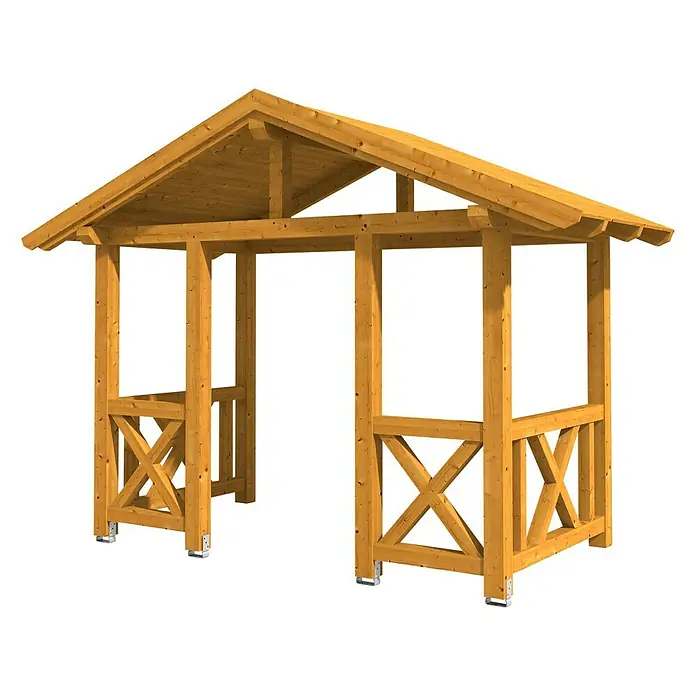 Skan Holz Vordach Stralsund 7 - L x T: 360 cm x 187 cm, Eiche Hell - Diagonale Ansicht