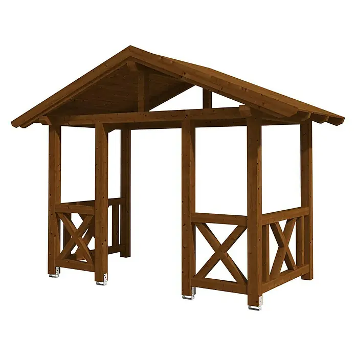 Skan Holz Vordach Stralsund 7 - L x T: 360 cm x 187 cm, Nussbaum - Diagonale Ansicht