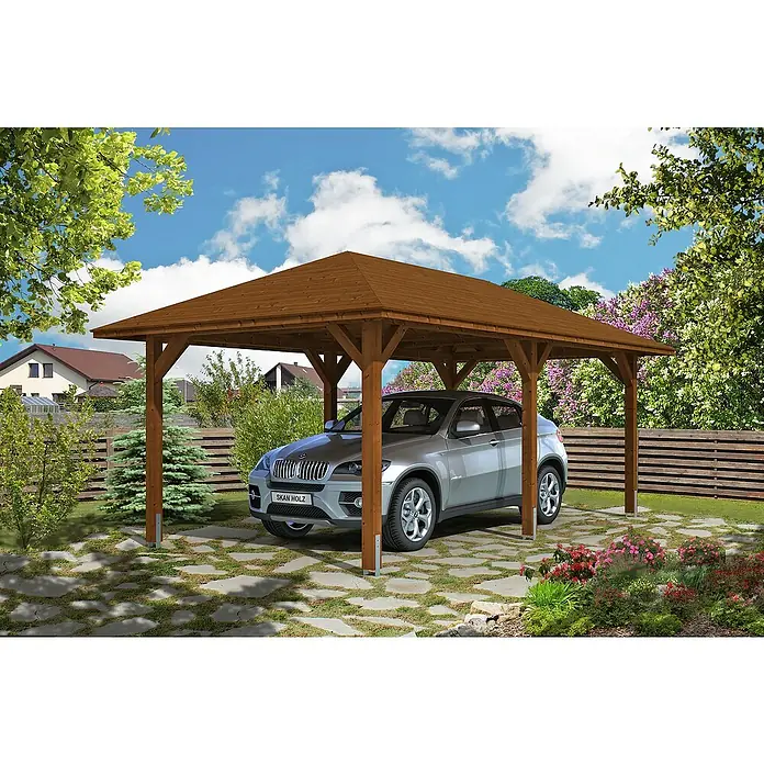 Skan Holz Carport Taunus - L x B: 656 x 374 cm, Einfahrtshöhe: 218 cm, Weiß - Anwendungsbeispiel