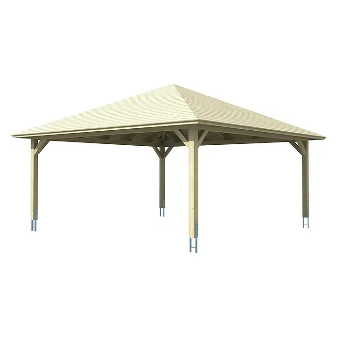 Skan Holz Doppelcarport Taunus - L x B: 634 x 634 cm, Einfahrtshöhe: 220 cm, Weiß - Diagonale Ansicht