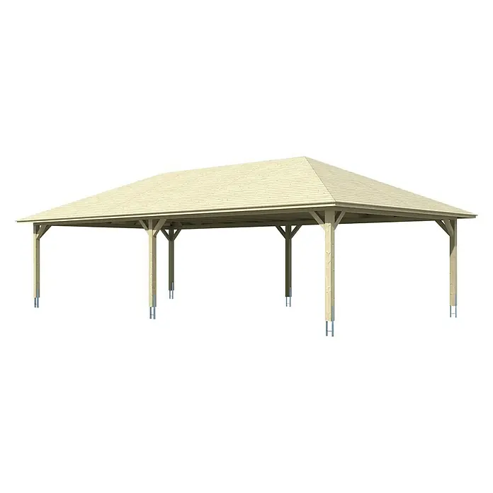 Skan Holz Carport Taunus - L x B: 634 x 1.176 cm, Einfahrtshöhe: 220 cm, Natur - Diagonale Ansicht