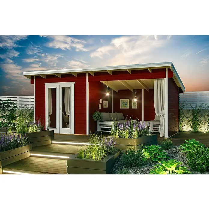 Skan Holz Gartenhaus Texel - B x T: 590 x 310 cm, Holz, 13,75 m², Wandstärke: 28 mm, Schwedenrot - Stimmungsaufnahme