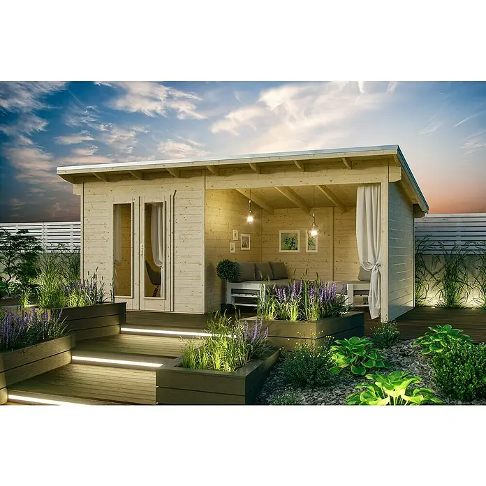 Skan Holz Gartenhaus Texel - B x T: 590 x 310 cm, Holz, 13,75 m², Wandstärke: 28 mm, Natur - Stimmungsaufnahme