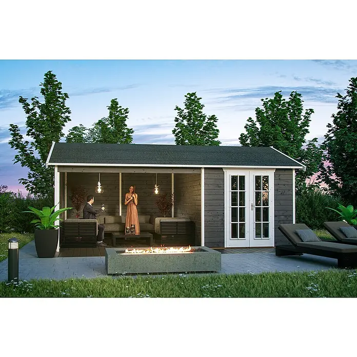 Skan Holz Gartenhaus Tilburg - B x T: 653 x 420 cm, Holz, 23,29 m², Wandstärke: 28 mm, Schiefergrau - Stimmungsaufnahme