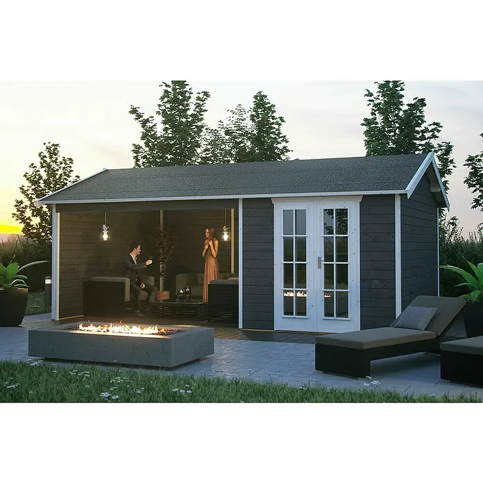 Skan Holz Gartenhaus Tilburg - B x T: 653 x 420 cm, Holz, 23,29 m², Wandstärke: 28 mm, Schiefergrau - Stimmungsaufnahme