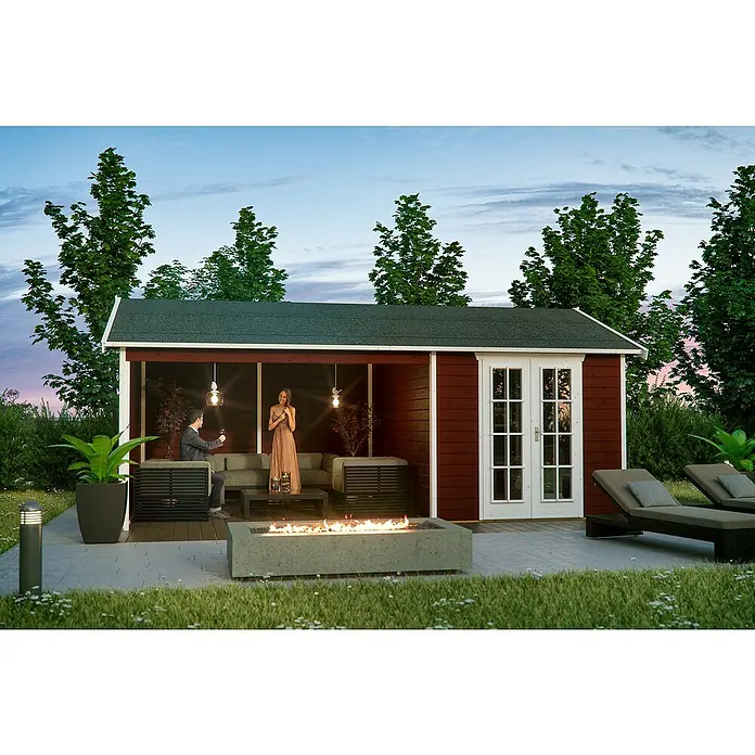Skan Holz Gartenhaus Tilburg - B x T: 653 x 420 cm, Holz, 23,29 m², Wandstärke: 28 mm, Schwedenrot - Stimmungsaufnahme