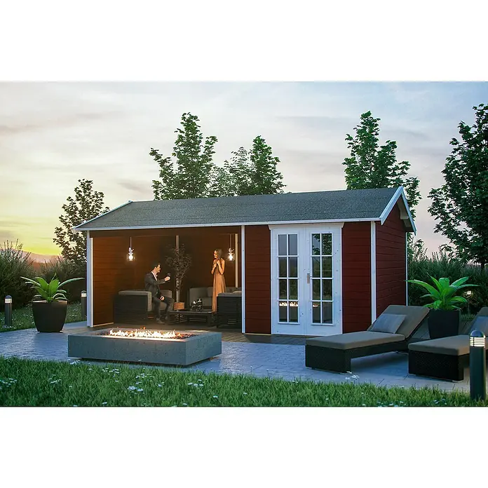Skan Holz Gartenhaus Tilburg - B x T: 653 x 420 cm, Holz, 23,29 m², Wandstärke: 28 mm, Schwedenrot - Stimmungsaufnahme