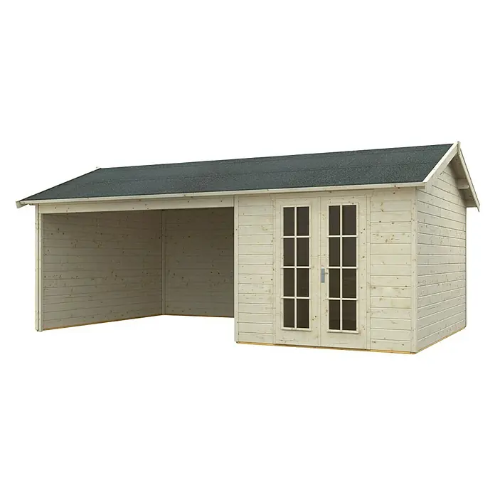 Skan Holz Gartenhaus Tilburg - B x T: 653 x 420 cm, Holz, 23,29 m², Wandstärke: 28 mm, Natur - Diagonale Ansicht