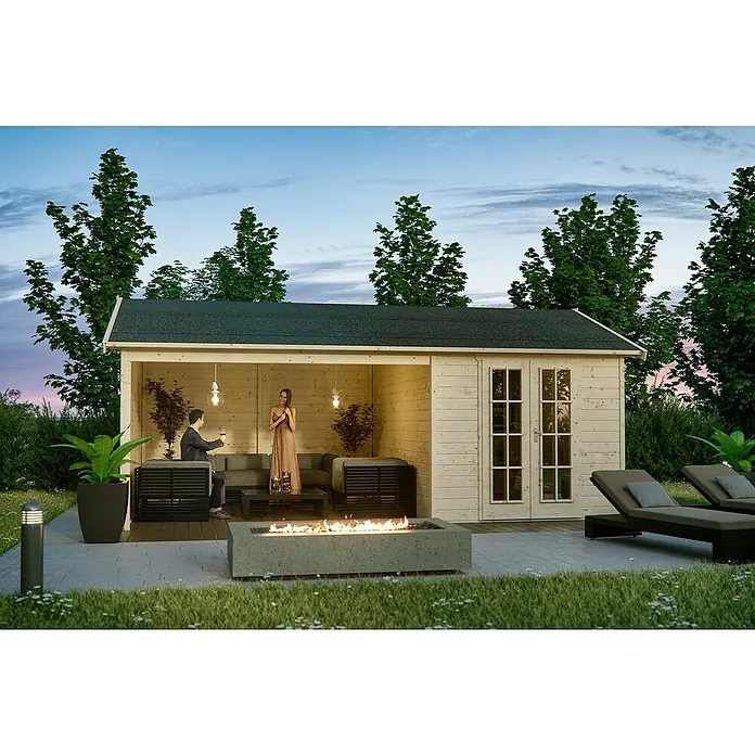 Skan Holz Gartenhaus Tilburg - B x T: 653 x 420 cm, Holz, 23,29 m², Wandstärke: 28 mm, Natur - Stimmungsaufnahme