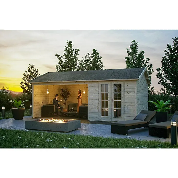 Skan Holz Gartenhaus Tilburg - B x T: 653 x 420 cm, Holz, 23,29 m², Wandstärke: 28 mm, Natur - Stimmungsaufnahme