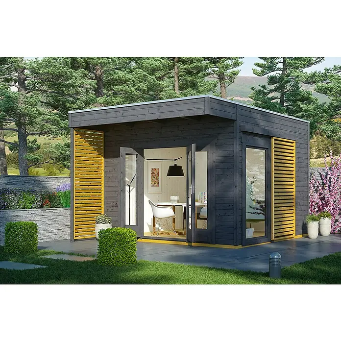 Skan Holz Gartenhaus Tokio 2 - B x T: 340 x 440 cm, Holz, 11,56 m², Schiefergrau, Doppelschalig - Stimmungsaufnahme