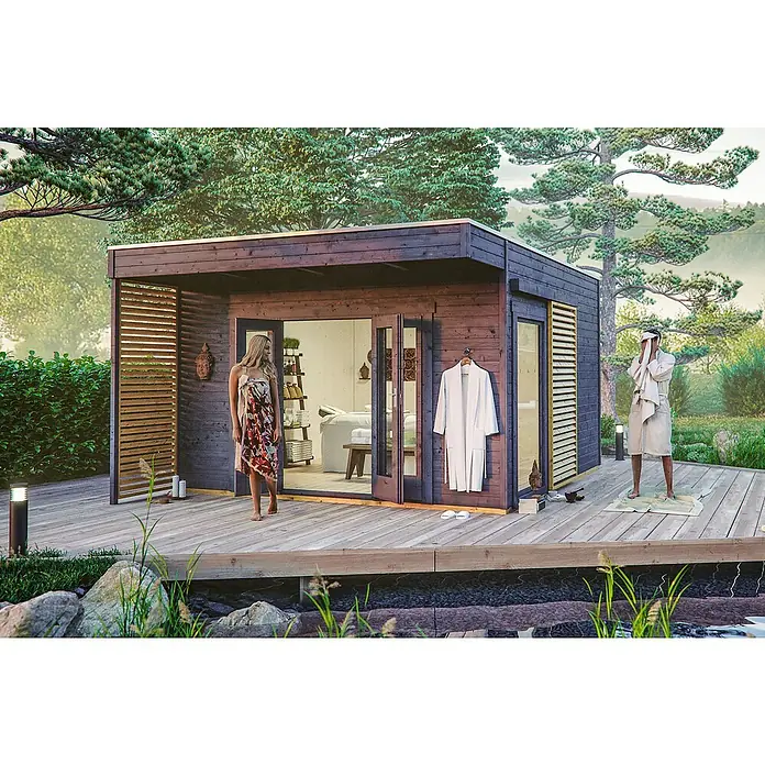 Skan Holz Gartenhaus Tokio 2 - B x T: 340 x 440 cm, Holz, 11,56 m², Schiefergrau, Doppelschalig - Stimmungsaufnahme