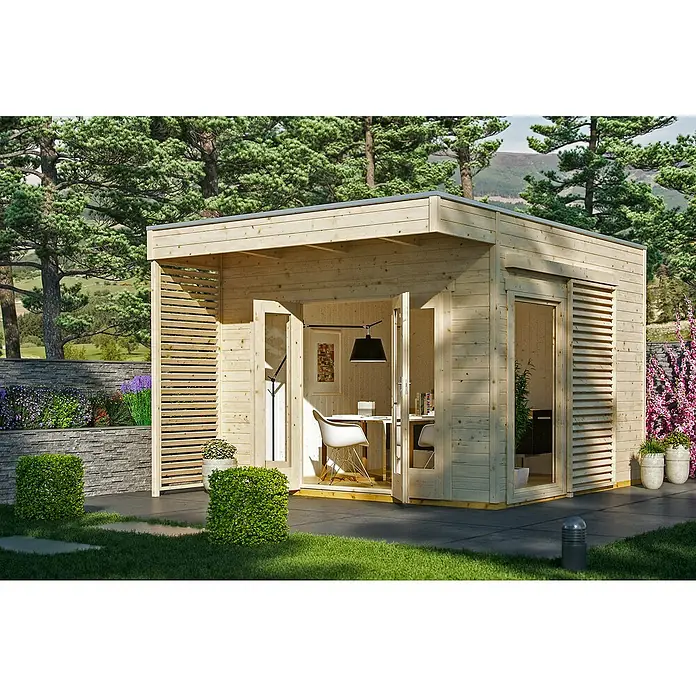Skan Holz Gartenhaus Tokio 2 - B x T: 340 x 440 cm, Holz, 11,56 m², Natur, Doppelschalig - Stimmungsaufnahme