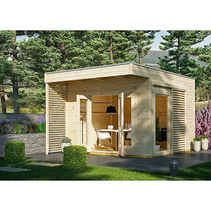 Skan Holz Gartenhaus Tokio 2 - B x T: 340 x 440 cm, Holz, 11,56 m², Natur, Einschalig - Stimmungsaufnahme