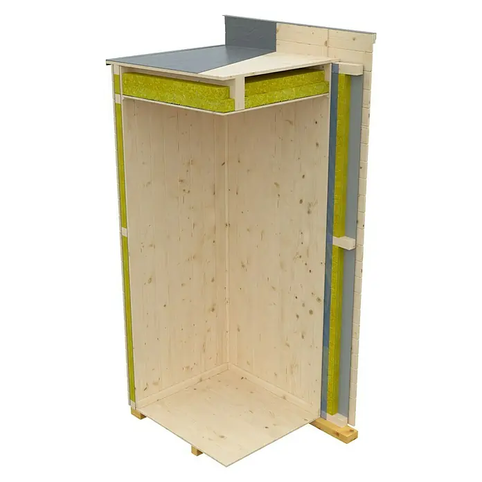 Skan Holz Gartenhaus Tokio 4 - B x T: 402 x 502 cm, Holz, 16,16 m², Doppelschalig, Natur - Diagonale Ansicht