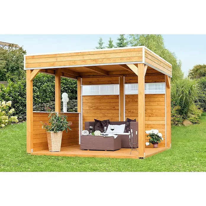 Skan Holz Brüstungsgeländer - Passend für: Skan Holz Pavillon Toulouse, Nussbaum - Stimmungsaufnahme