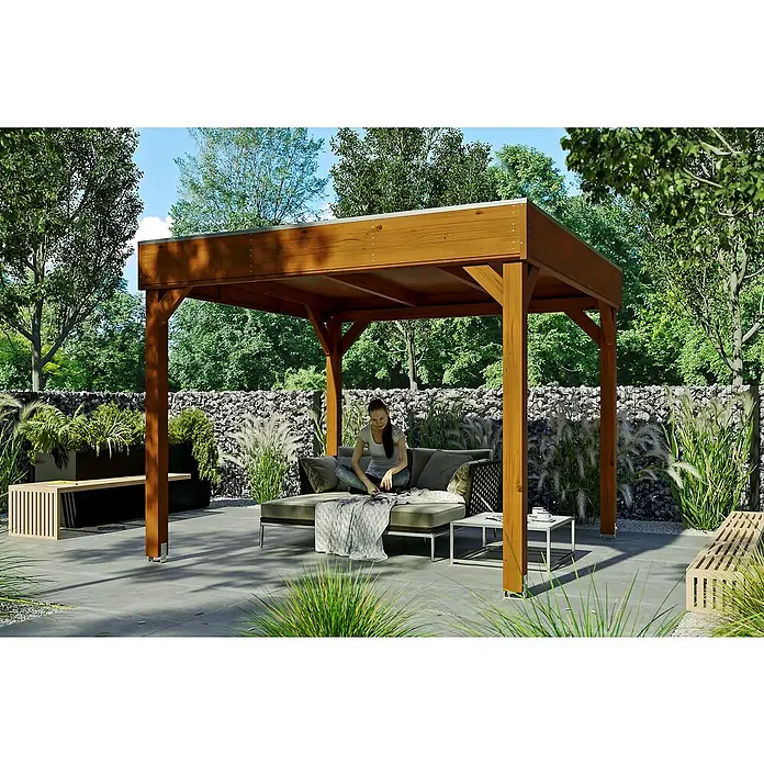 Skan Holz Pavillon Toulouse - B x T: 484 x 484 cm, Holz, Nussbaum - Stimmungsaufnahme