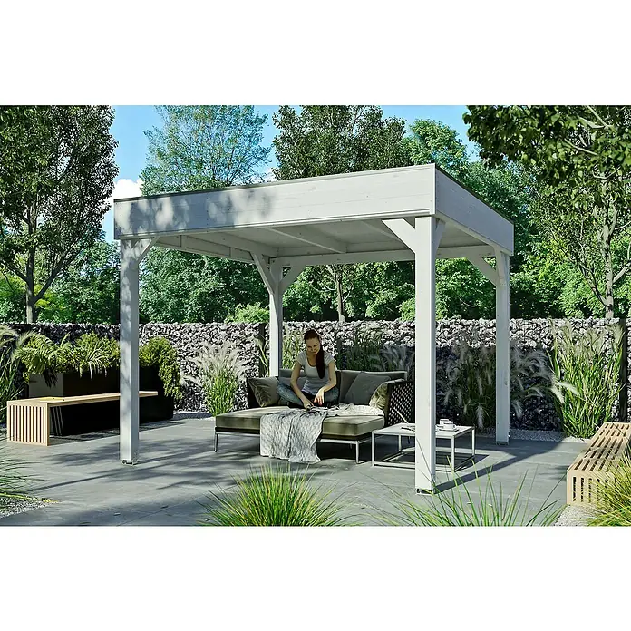 Skan Holz Pavillon Toulouse - B x T: 484 x 484 cm, Holz, Weiß - Stimmungsaufnahme