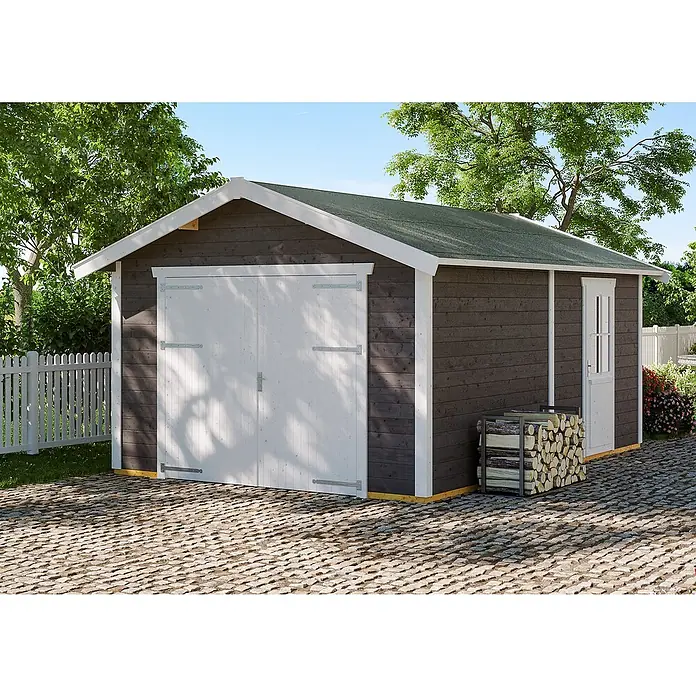 Skan Holz Garage Varberg 1 - B x T: 370 x 525 cm, Einfahrtshöhe: 198 cm, Schiefergrau - Stimmungsaufnahme
