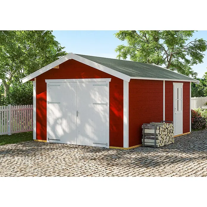Skan Holz Garage Varberg 1 - B x T: 370 x 525 cm, Einfahrtshöhe: 198 cm, Schwedenrot - Stimmungsaufnahme