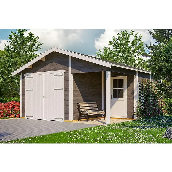 Skan Holz Garage Varberg 2 - B x T: 500 x 525 cm, Schiefergrau - Stimmungsaufnahme