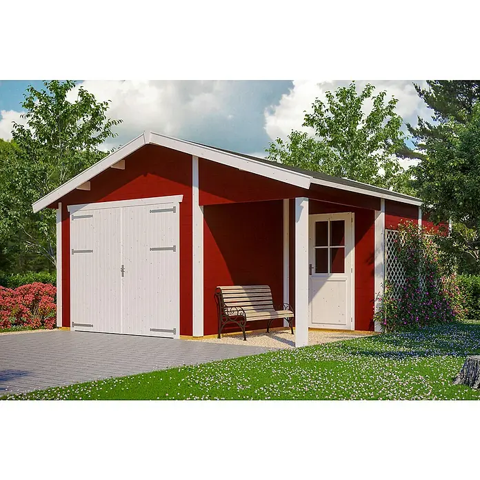 Skan Holz Garage Varberg 2 - B x T: 500 x 525 cm, Schwedenrot - Stimmungsaufnahme